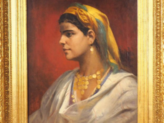 Vente aux enchères VIEL - CASTEL. "Portrait de jeune fille berbère". Huile sur toile, sig