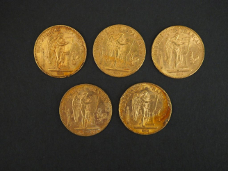 Vente aux enchères Cinq pièces de 20 francs or, 1895-A.  FRAIS ACHETEURS 5% TTC.