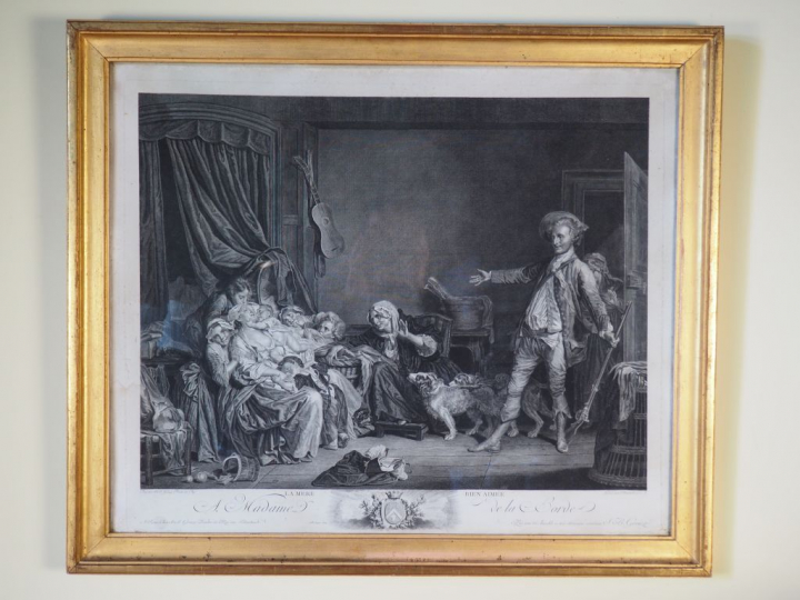 Paire de gravures en noir d'après Greuze "le gateau des rois" et "la m