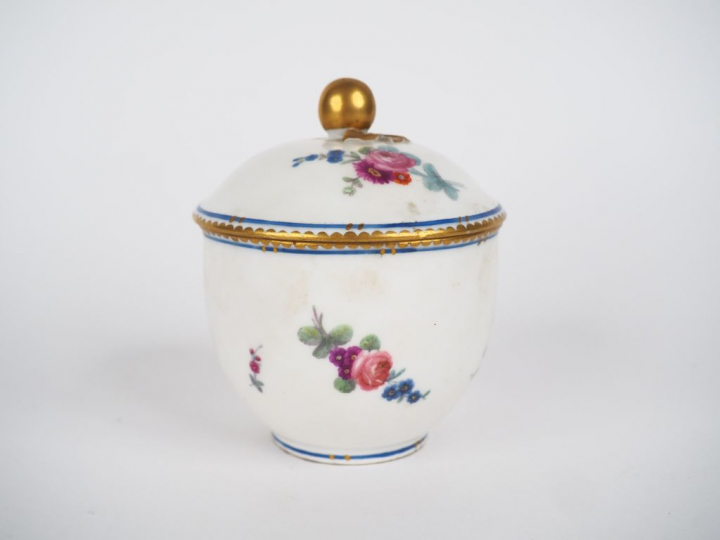 Sucrier Louis XVI en porcelaine polychrome de Sèvres à décor de fleurs