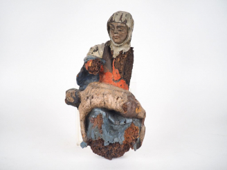 Vente aux enchères Fragment de sculpture Haute-Epoque en bois polychrome "Pieta". Dim. 31