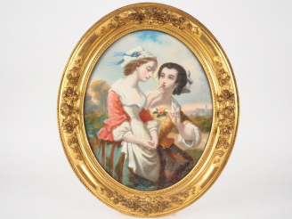 Vente aux enchères Ecole française XIXème en fixé sous verre. 2 tableaux figurant des jeu