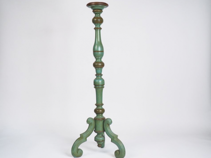 Grande sellette XIXème de style Louis XV en bois laqué vert, piètement
