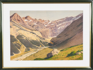 Vente aux enchères Lucien PAULUS. "vue des Pyrénées". Aquarelle signée en bas à droite et