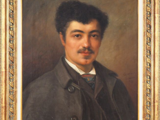 Vente aux enchères GIANOLI. "Portrait d'homme à la moustache". Huile sur toile, signée à 