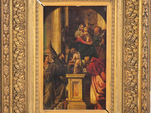Ecole française XIXème. "La présentation au temple". Huile sur toile. 