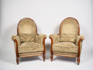 Vente aux enchères Paire de fauteuils 1940 en bois naturel, garniture de velours vert ama