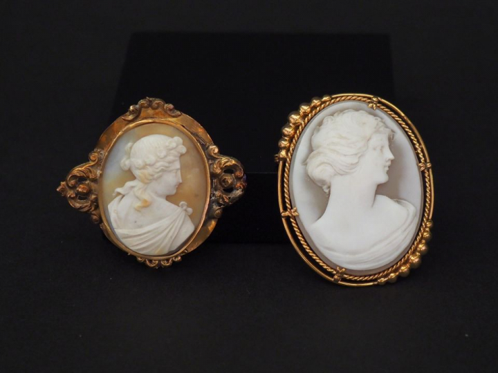 Ensemble comprenant deux broches en or jaune, serties en leur centre d
