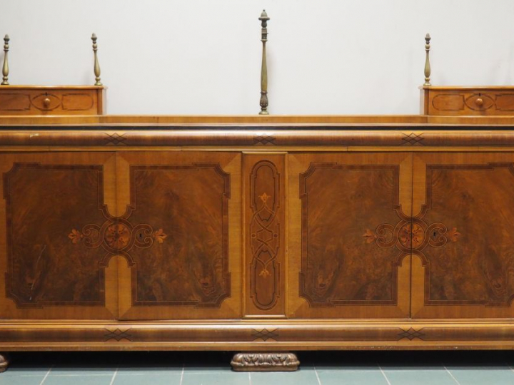 Superbe enfilade 1940 en marqueterie, à décor de rinceaux et de fleurs