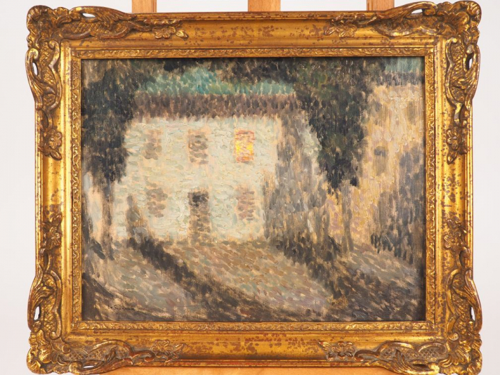 Henri LE SIDANER (1862-1939) "Nocturne, fenêtre éclairée" Huile sur pa