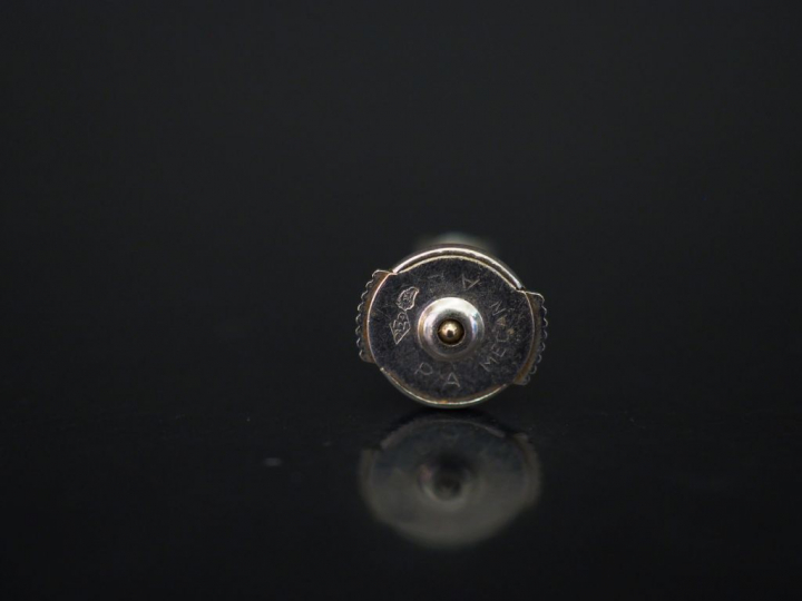 	Paire de puces d’oreilles en or blanc, serties d’un diamant.  Système