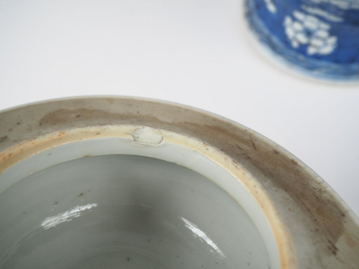 Paire de potiches couvertes en porcelaine bleu blanc à décor de fleurs