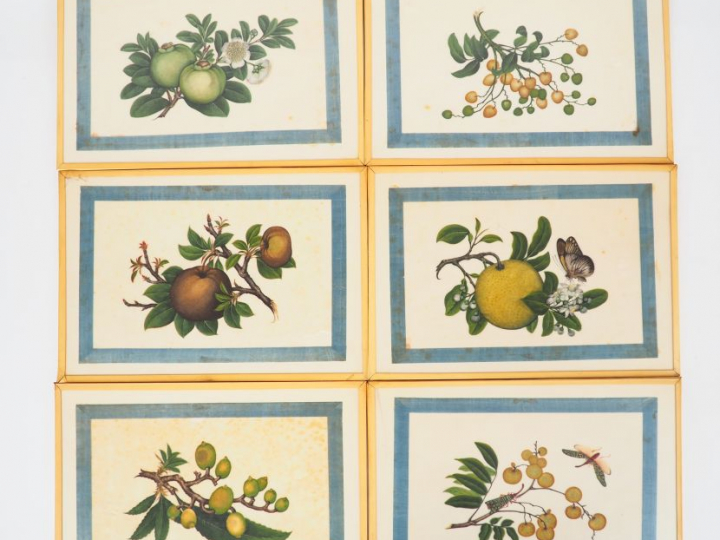 Canton, vers 1880 Dix gouaches sur papier de riz à décor de papillons,