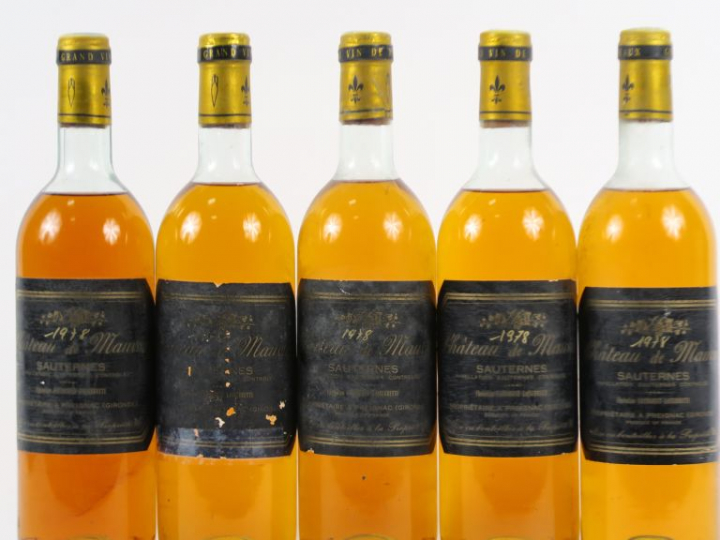 5 BOUTEILLES CHÂTEAU DE MAUVIN SAUTERNES - 1978 - 2 LB/3 HEP