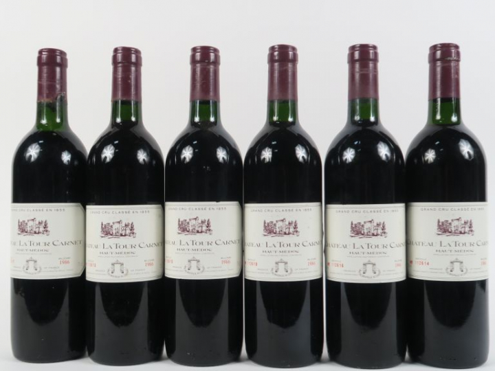 6 BOUTEILLES CHÂTEAU LA TOUR CARNET GCC HAUT MEDOC - 1986 - 4 BG/1 LB/