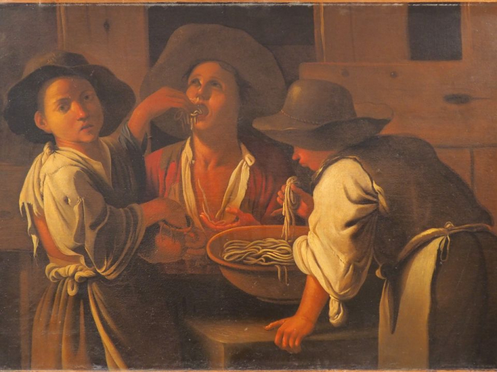 Attribué à GiUSEPPE ROMANI  "Les mangeurs de spaghettis" Toile Hauteur