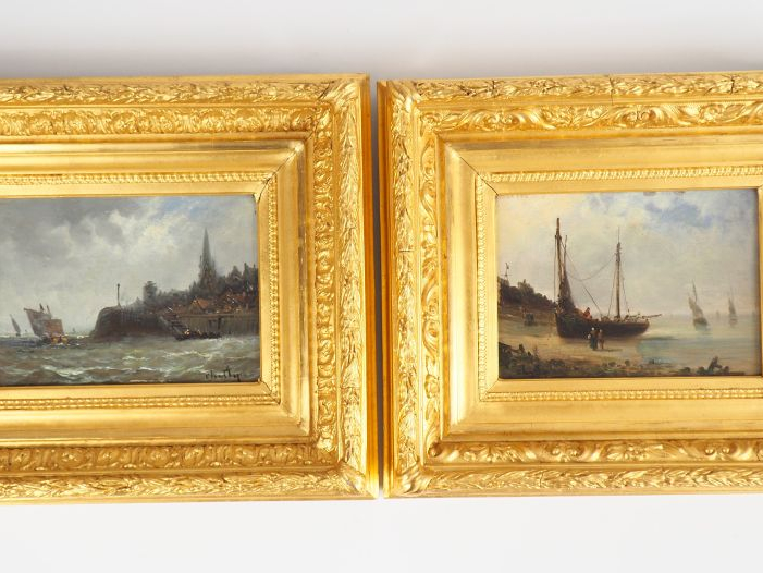 Ecole française XIXème. "Marine". Paire d''huiles sur panneau, signées