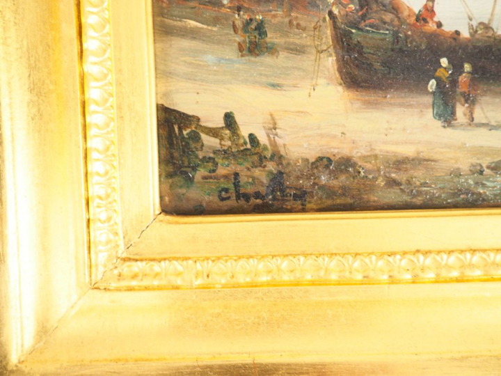 Ecole française XIXème. "Marine". Paire d''huiles sur panneau, signées