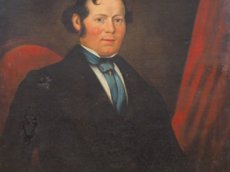 Vente aux enchères Ecole française XIXème.  "Portrait d'homme à la lavallière bleue". Hui