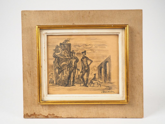 Vente aux enchères Stanislas ELESZKIEVICZ. "couple d'élégants". Dessin au crayon, signé e