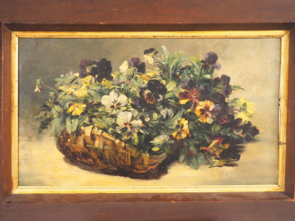 Vente aux enchères Victor LAINE. "Le panier de fleurs". Huile sur toile, signée au dos. D