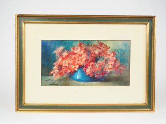 Vente aux enchères Blanche ODIN. "Bouquet de fleurs". Aquarelle, signée en bas à droite D
