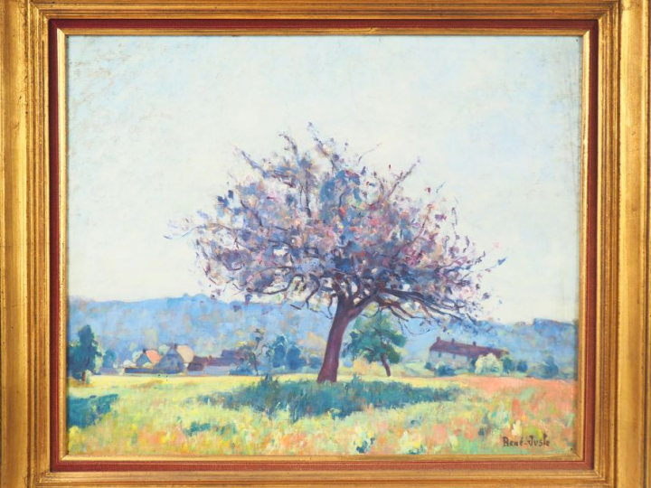 RENE-JUST (René Camille Juste dit). "Vue de village dans un paysage es