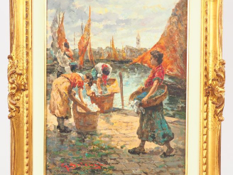 Vente aux enchères Giuseppe SOLENGHI. "Marayeuses". Huile sur toile, signée en bas à gauc