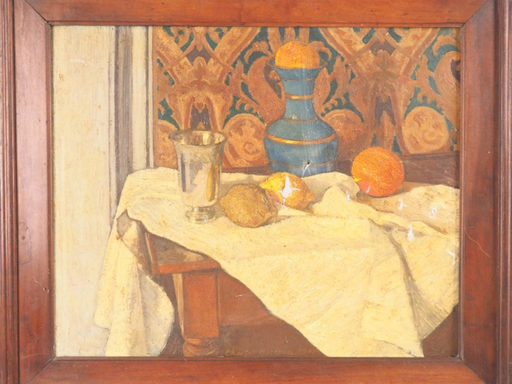 Ecole française fin XIXème début XXème. "Nature morte aux oranges". Hu