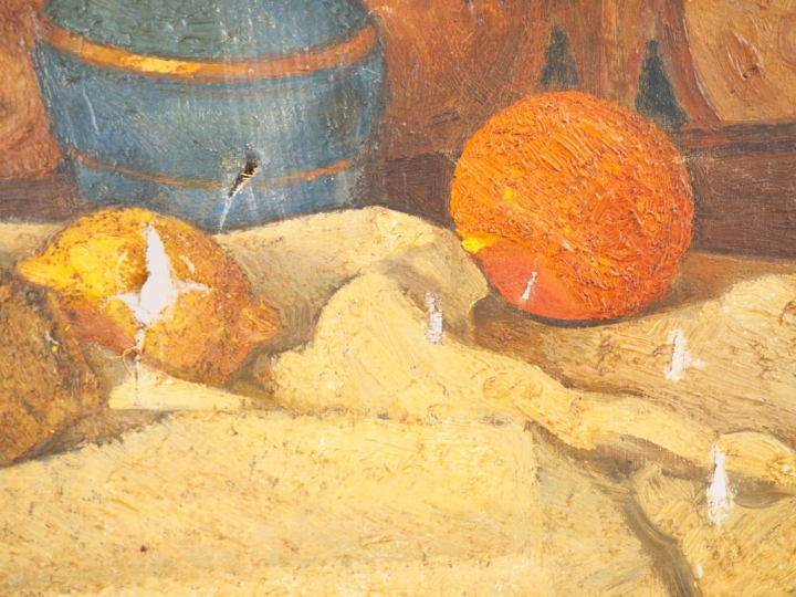 Ecole française fin XIXème début XXème. "Nature morte aux oranges". Hu