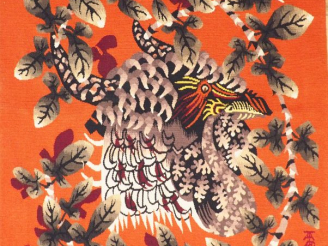 Vente aux enchères Jean LURCAT. "Tête du coq blanc". Tapisserie monogrammée, signée et ti