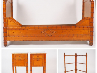 Vente aux enchères Chambre à coucher Napoléon III en bois sulpté à décor de bambou. compr