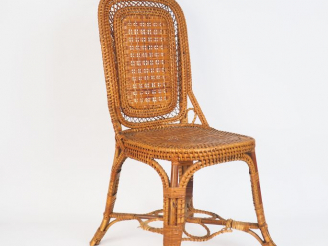 Vente aux enchères Suite de trois chaises Napoléon III en rotin Signées sur une plaque en