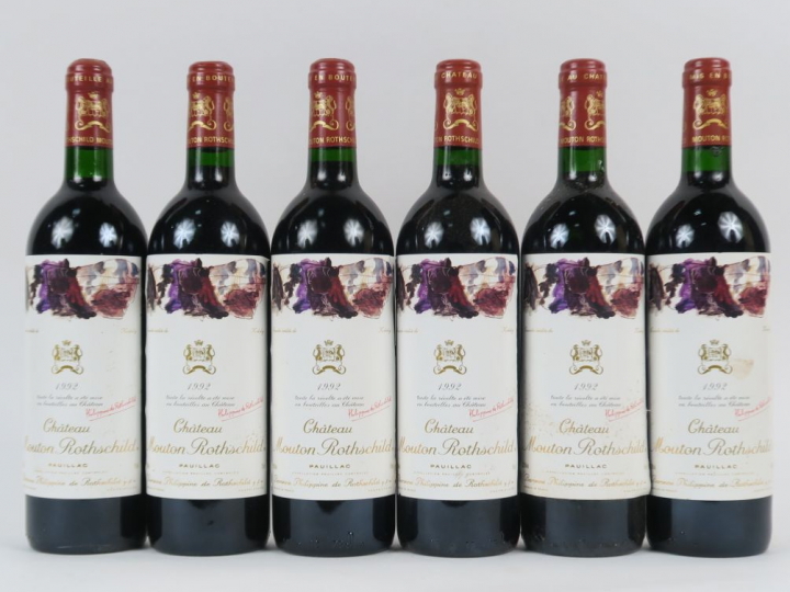 6 BOUTEILLES CHÂTEAU MOUTON ROTHSCHILD 1er GCC PAUILLAC - 1992 - 1 BG