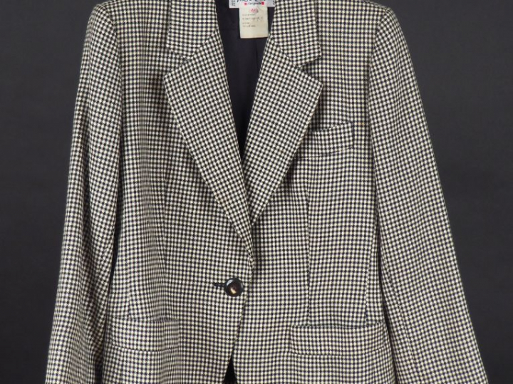 YVES SAINT LAURENT Veste en pied de poule noir et blanc, en laine. Fer