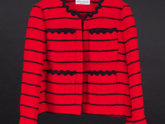 Vente aux enchères SONIA RYKIEL Veste rouge rayée de noir, en coton, polyamide et acryliq