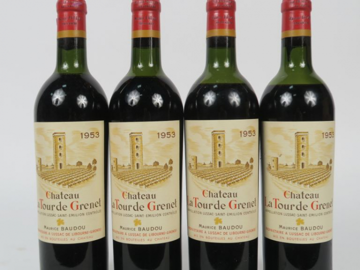 4 BOUTEILLES CHÂTEAU LA TOUR DE GRENET LUSSAC ST EMILION - 1953 - 2 LB