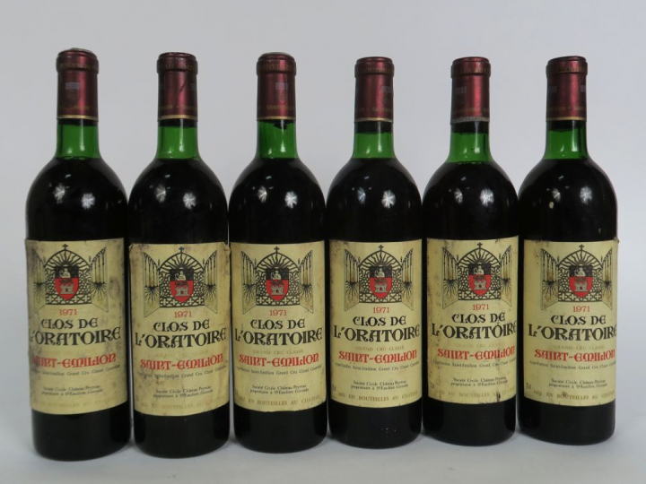 6 BOUTEILLES CLOS DE L'ORATOIRE GCC ST EMILION - 1971 - 5 BG/1 LB/ELS