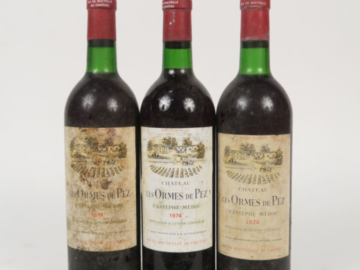 3 BOUTEILLES CHÂTEAU LES ORMES DE PEZ ST ESTEPHE - 1974 - 2 ES/1 EA/2 