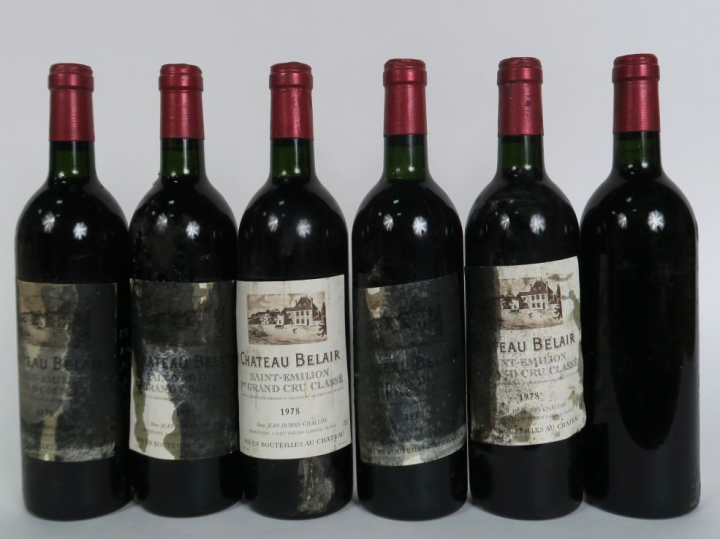 6 BOUTEILLES CHÂTEAU BELAIR 1er GCC ST EMILION - 1978 - BG/1 SE/5 ET