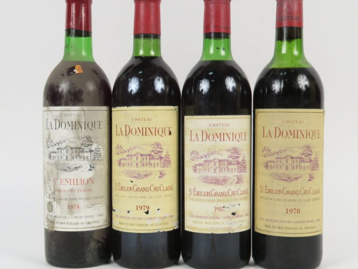 4 BOUTEILLES CHÂTEAU LA DOMINIQUE GCC ST EMILION : 1 de 1974 BG - 1 de
