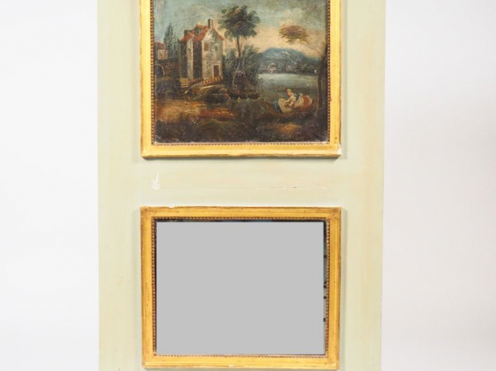 Trumeau de style Louis XVI à décor de paysage lacustre. Dim. 135 x 86 