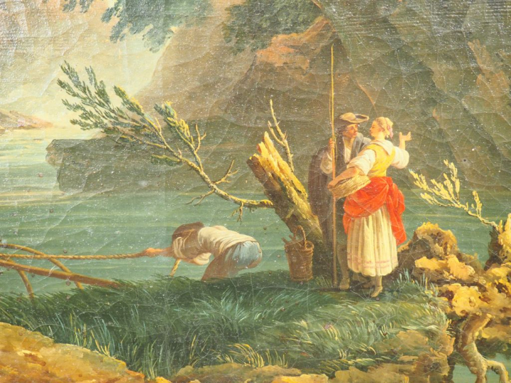 Trumeau fin XVIIIème début XIXème à décor de personnages et de paysage