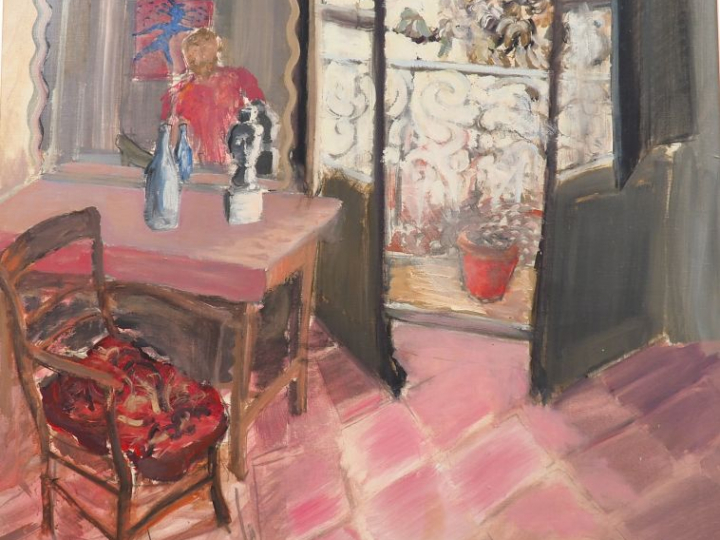 Daniel LEBIE. "Intérieur'" Huile sur toile, non signée. Dim. 110 x 108