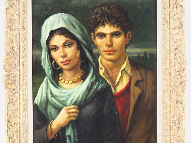 Anatola SOUNGOUROFF.  "jeunes gens" Huile sur toile, signée en bas à g