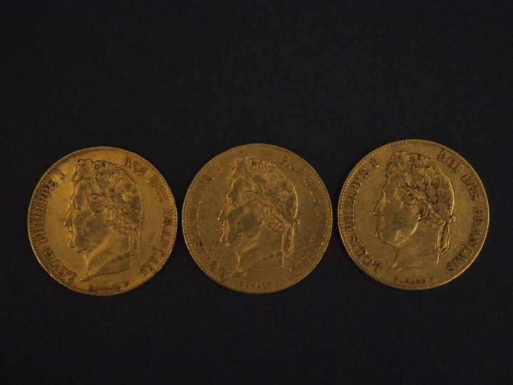 Trois pièces de 20 Francs or, 1839-A, 1840-A et 1841-A.  FRAIS ACHETEU