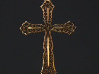 Vente aux enchères Pendentif en forme de croix en or jaune, à décor ajouré de rinceaux. 3
