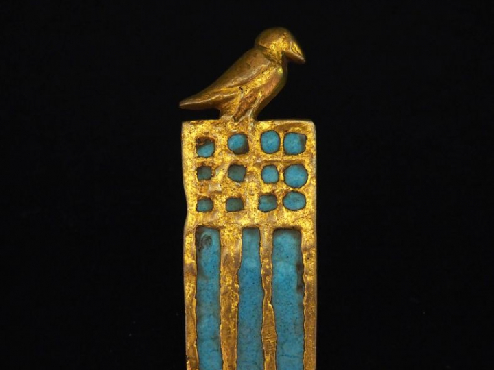 LINE VAUTRIN Broche en métal doré et émail turquoise, à décor d'un ois