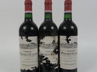 Vente aux enchères 3 BOUTEILLES CHÂTEAU PONTET CANET GCC PAUILLAC - 1975 - 1 EA/2 ETLA