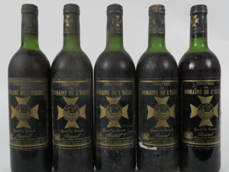 Vente aux enchères 5 BOUTEILLES CHÂTEAU DU DOMAINE DE L'EGLISE POMEROL - 1980 - 3 LB/2 HE